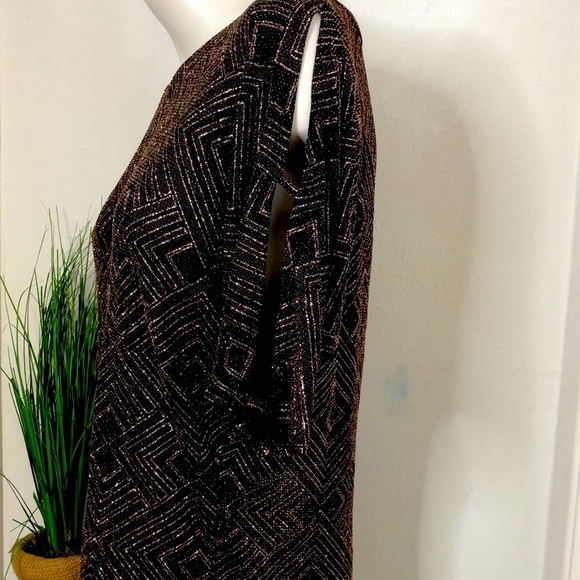 Vintage PerSeption Concept Metallic Glitter Cold Shoulder Stretch‎ Knit Top Sz M - Picture 7 of 10
